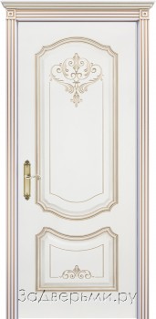 Межкомнатная дверь Шейл Дорс Соло В4 Грейс ДГ (Эмаль белая+патина белое золото)