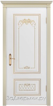 Межкомнатная дверь Шейл Дорс Аккорд В3 Грейс ДГ (Эмаль белая+патина золото)