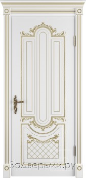 Межкомнатная дверь Владимирская Александрия ДГ (Эмаль белая+патина золото)