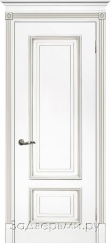 Межкомнатная дверь Текона Смальта 08 ДГ (Эмаль белая RAL 9003+патина серебро)