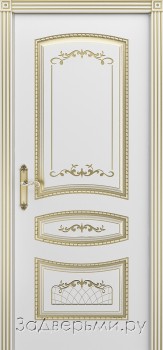 Межкомнатная дверь Шейл Дорс Соната В3 ДГ (Эмаль белая+патина золото)
