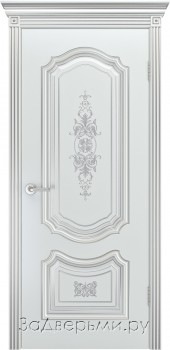 Межкомнатная дверь Шейл Дорс Соло R В3 ДГ (Эмаль белая+патина серебро)