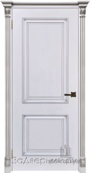 Межкомнатная дверь Ульяновская Багет 32 ДГ (Эмаль белая+патина серебро)