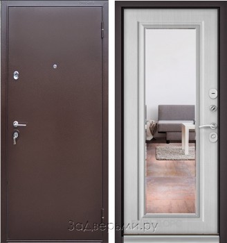 Входная металлическая дверь Бульдорс Termo 100 (Букле шоколад/Дуб белый матовый 10T-140+зеркало)